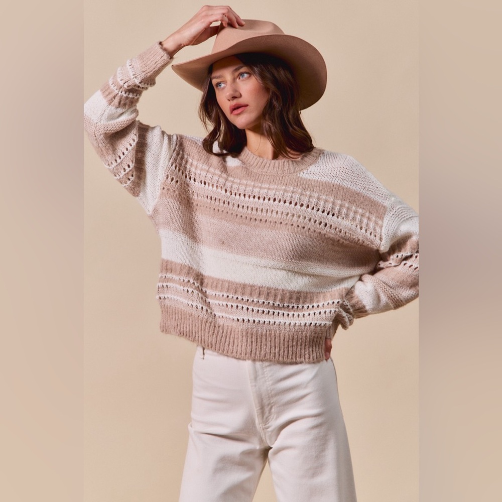 SO ME Variegated Stripe Textured Loose Fit Sweater - Picture 7 of 14